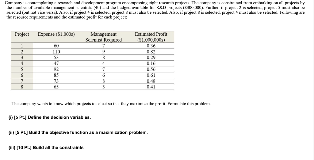 Company is contemplating a research and