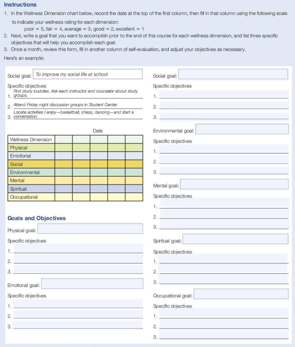 Instructions 1. In the Wellness Dimension chart