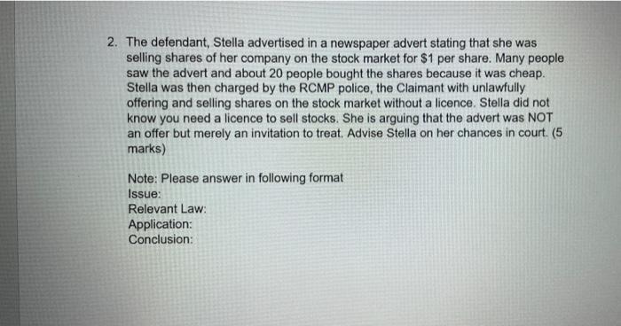 Business law question ( 5 marks ) please answer