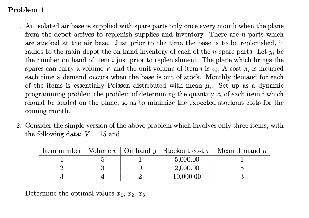 Problem 1 1. An isolated air base is supplied