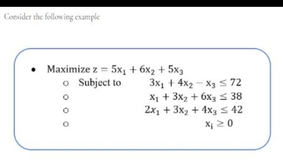 Consider the following example Maximize z = 5x1 +
