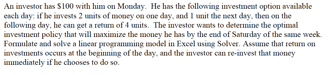 Do NOT use LINGO method. Use EXCEL SOLVER method.