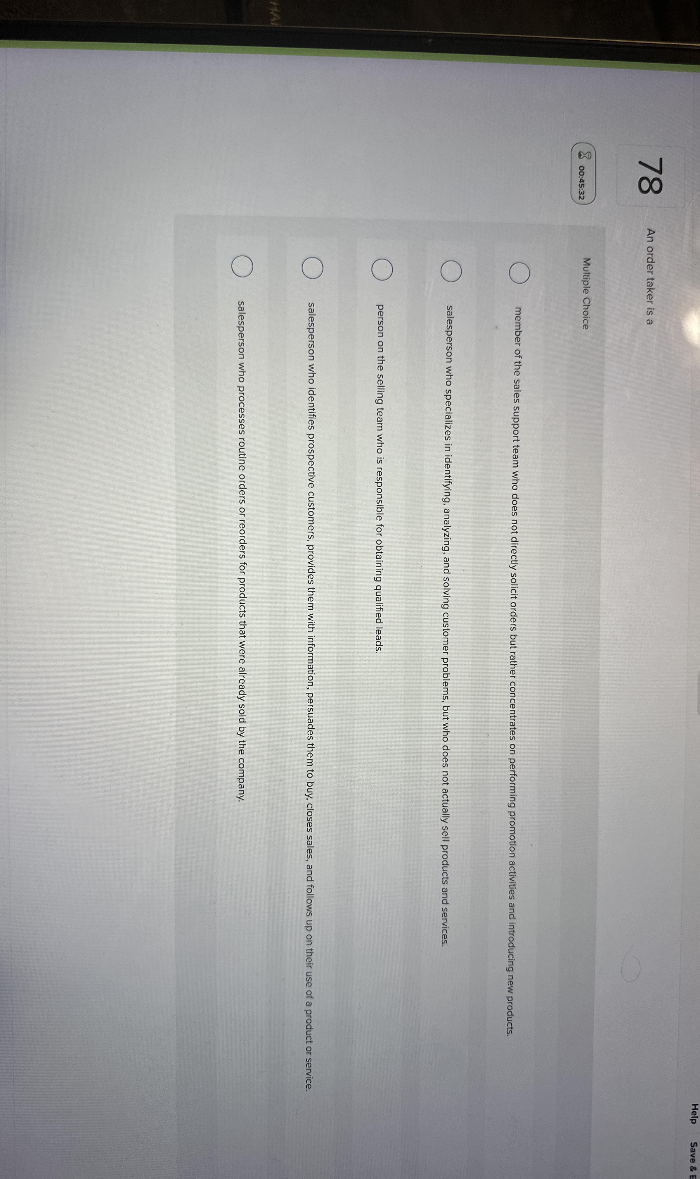 Help Save & E 7 8 An order taker is a 0 0 : 4 5 :