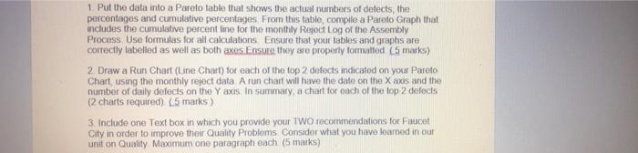 1 Put the data into a Pareto table that shows the