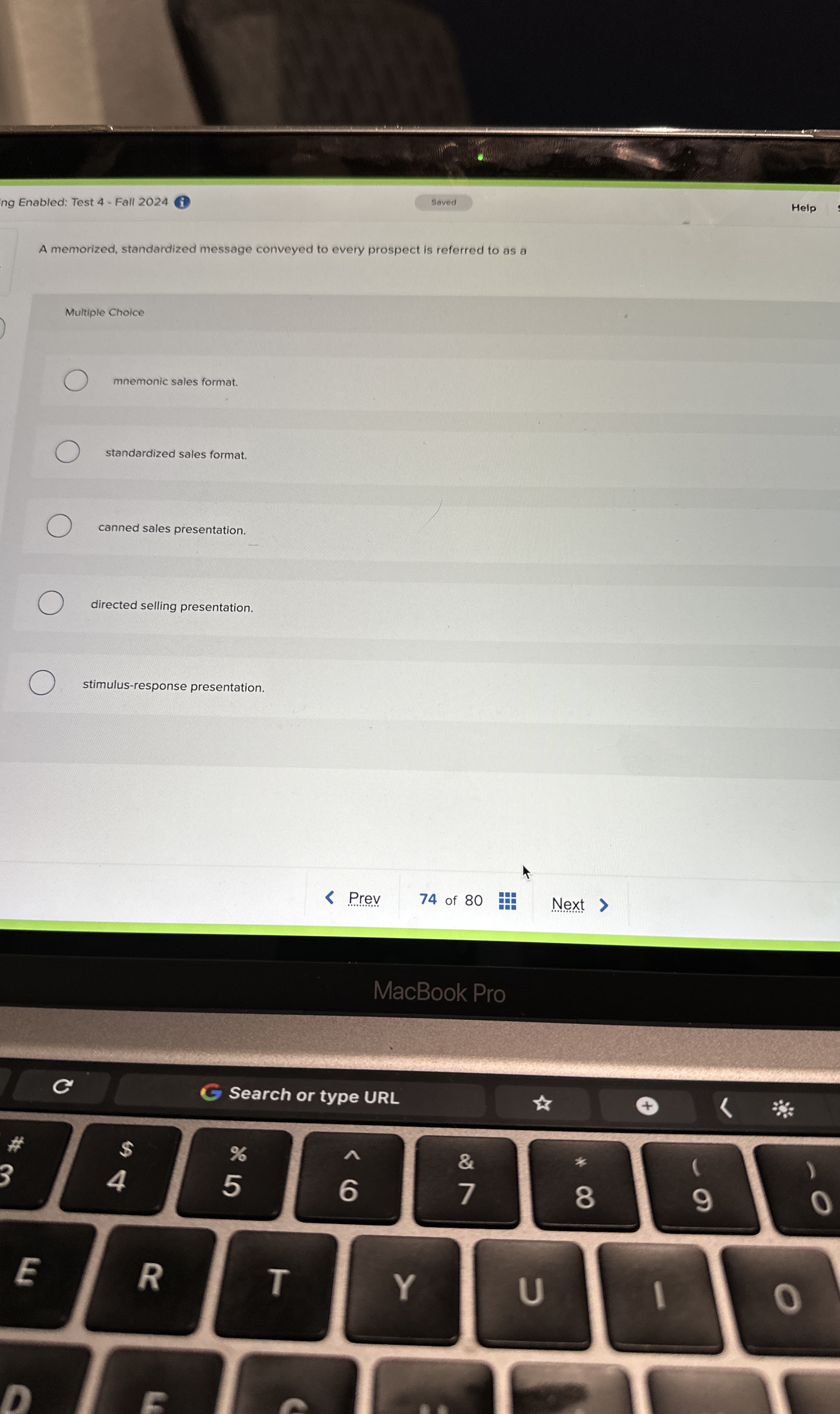 ing Enabled: Test 4 - Fall 2 0 2 4 Help A