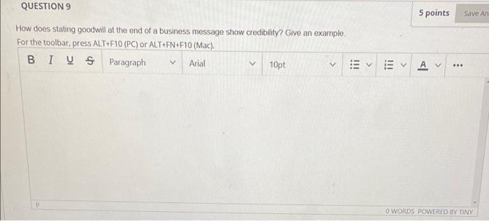 QUESTION 9 5 points Save An How does stating