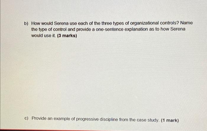16. Case study 2 (10 marks total) Serena planned