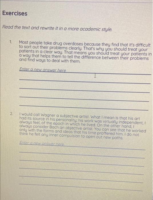 please done this in a academic style. Exercises