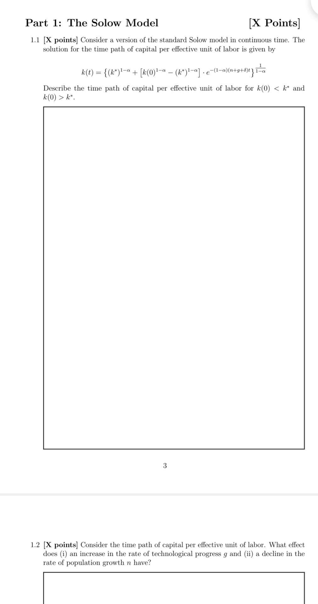 1 Part 1: The Solow Model [X Points) 1.1 [X