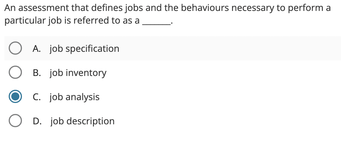 An assessment that defines jobs and the