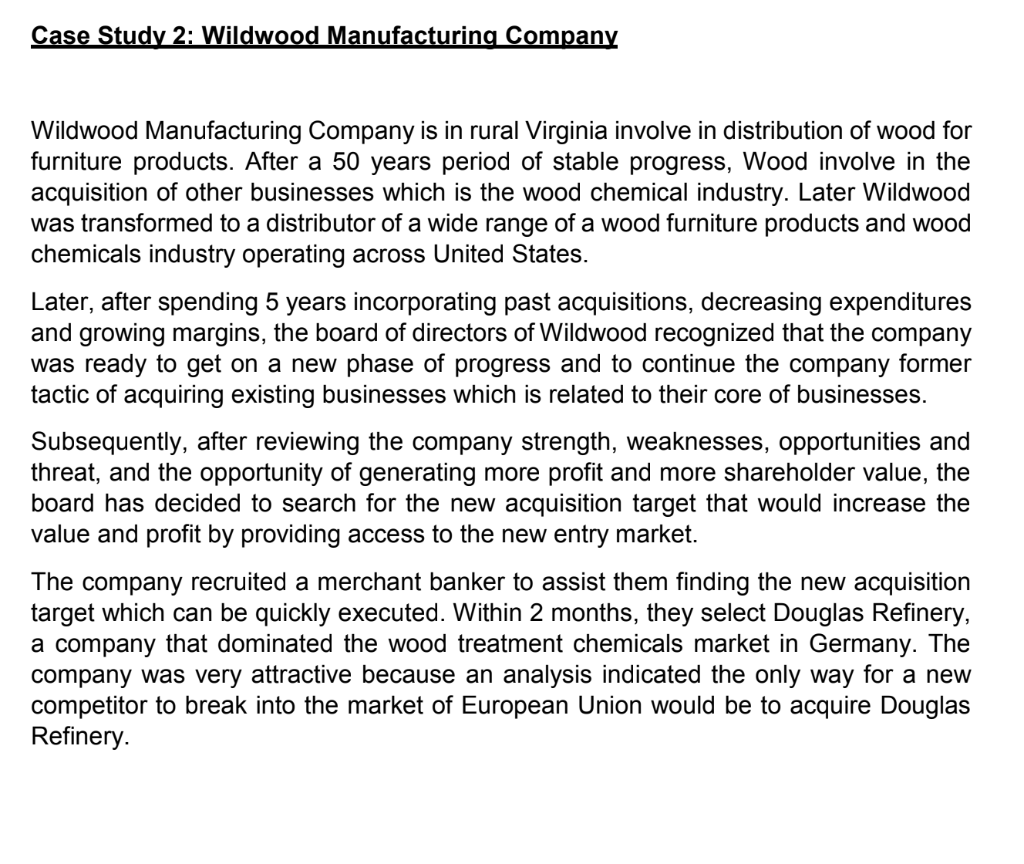 Case Study 2: Wildwood Manufacturing Company