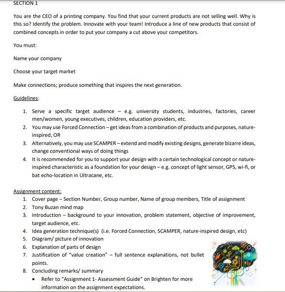 SECTION 1 You are the CEO of a printing company.