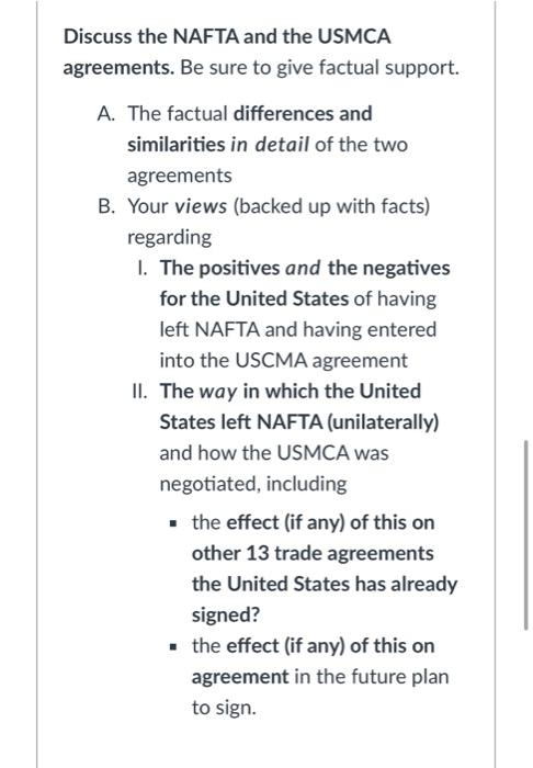 Discuss the NAFTA and the USMCA agreements. Be