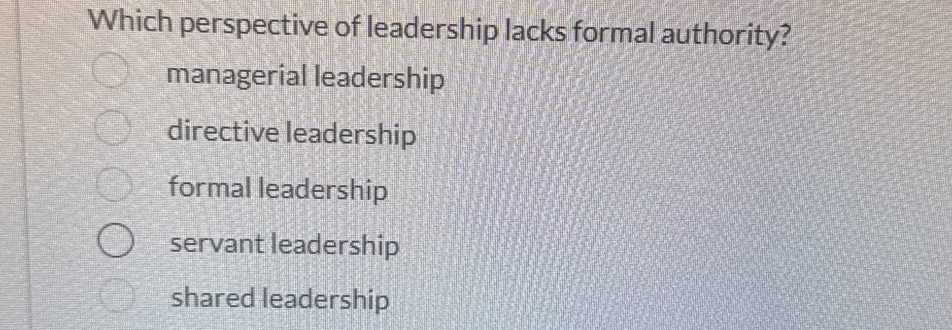 Which perspective of leadership lacks formal