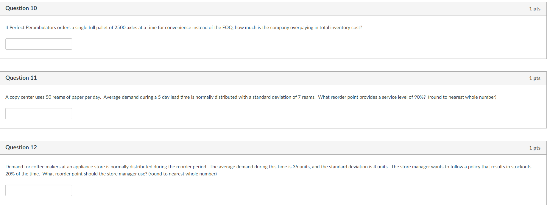 Use for the following 5 problems: Perfect