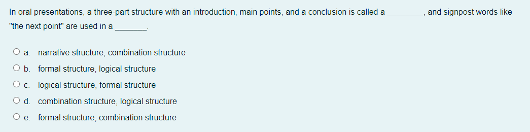 and signpost words like In oral presentations, a