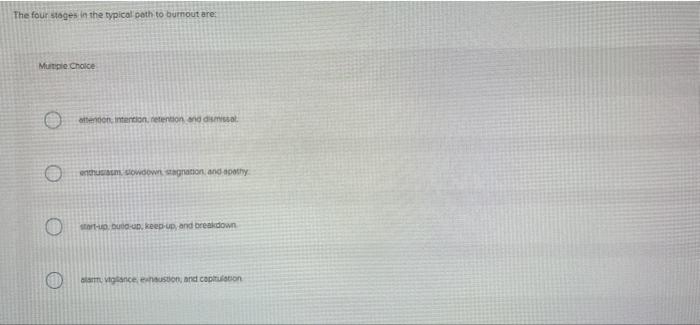 The four stages in the typical path to burnout
