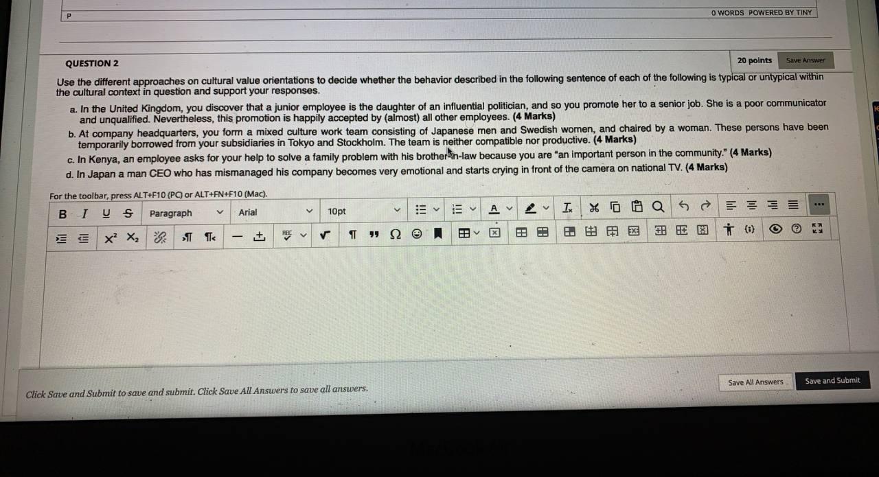 O WORDS POWERED BY TINY QUESTION 2 20 points Save