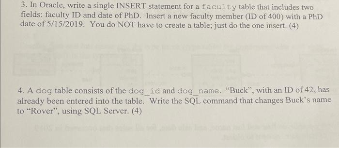 3. In Oracle, write a single INSERT statement for