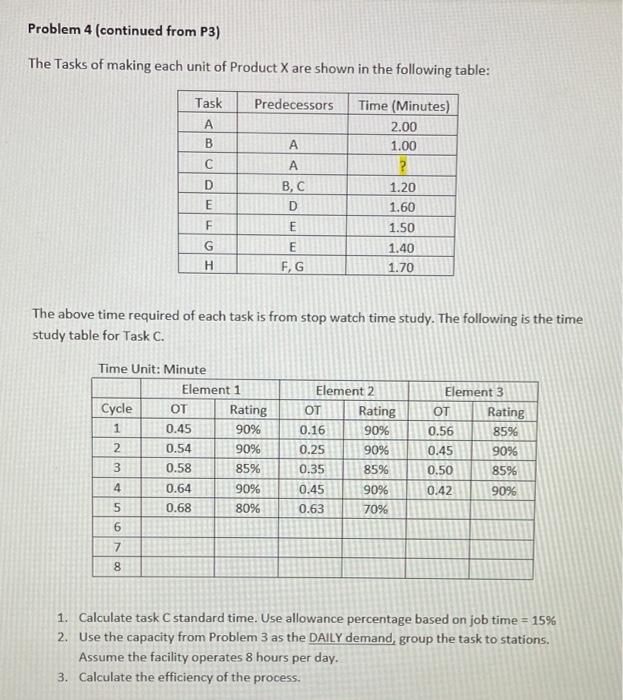 Problem 4 (continued from P3) The Tasks of making