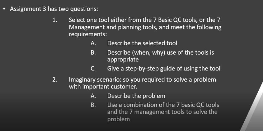 Assignment 3 has two questions: 1. Select one
