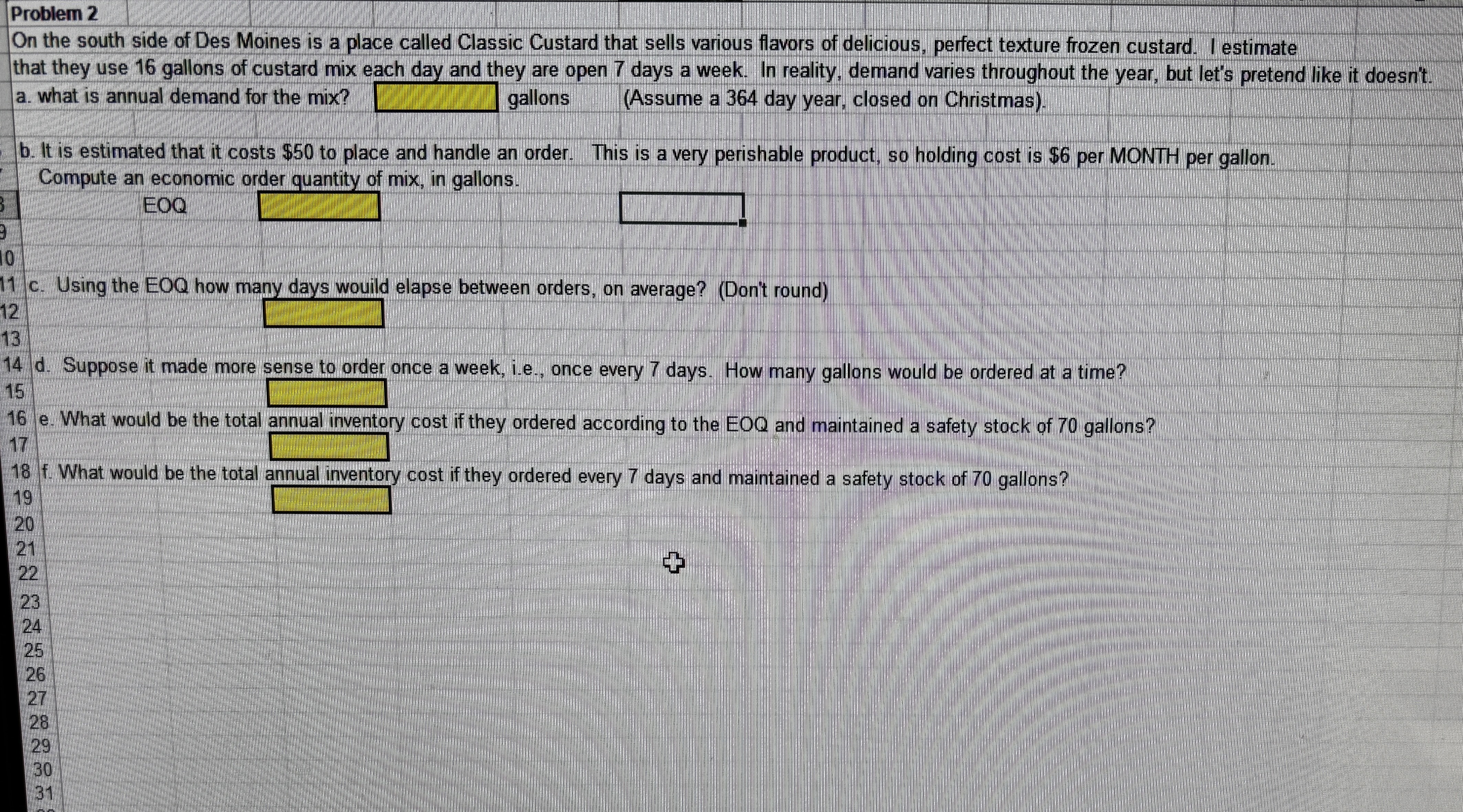 Help to solve this operations management problem