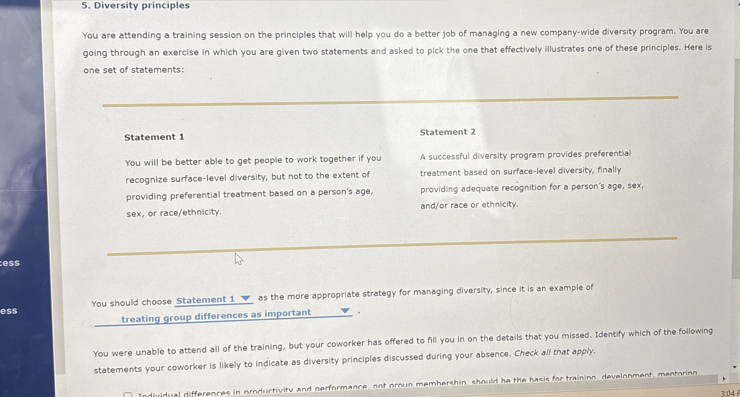 Diversity principles You are attending a training