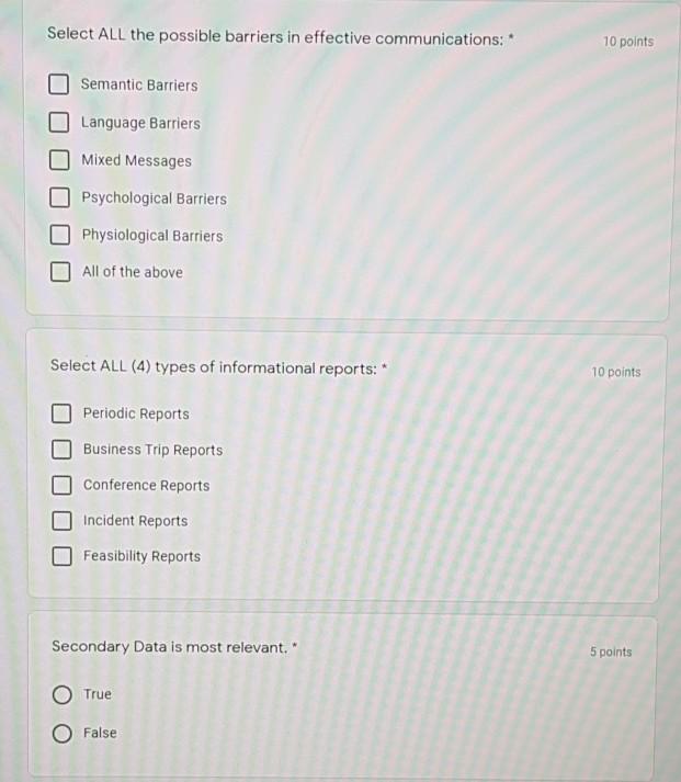 Select ALL the possible barriers in effective