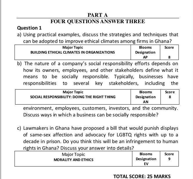 PART A FOUR QUESTIONS ANSWER THREE Question 1 a)