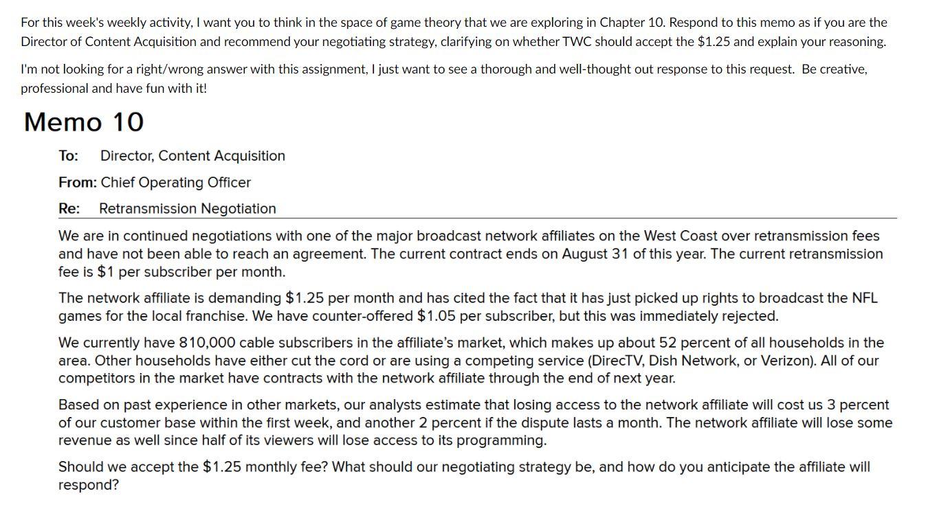 For this week's weekly activity, I want you to