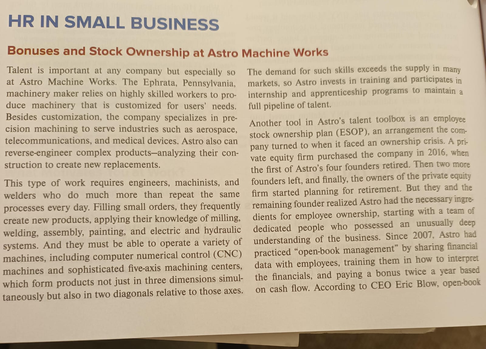 HR IN SMALL BUSINESS Bonuses and Stock Ownership