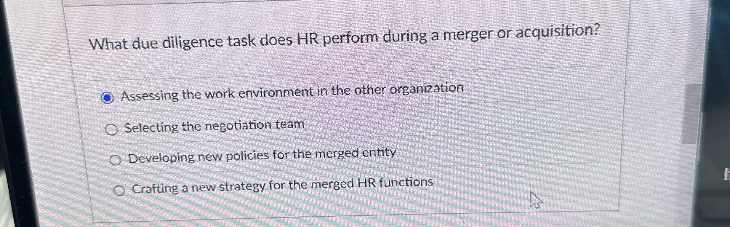 What due diligence task does HR perform during a