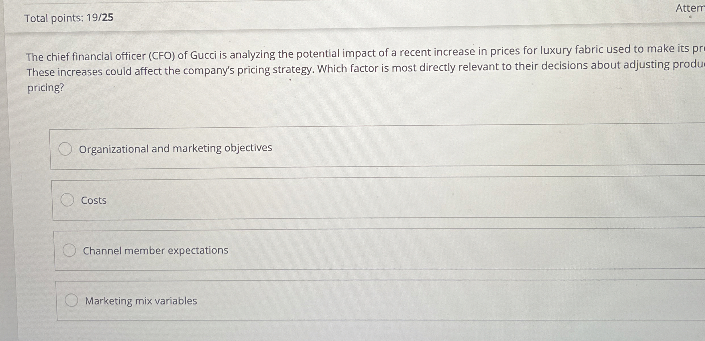 Total points: 1 9 / 2 5 The chief financial