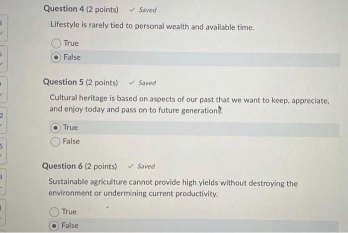 Q4/5/6 Question 4 (2 points) Saved Lifestyle is