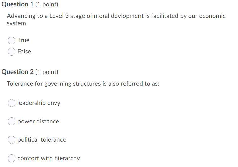 Question 1 (1 point) Advancing to a Level 3 stage