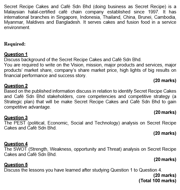 Please write 2000 words. Secret Recipe Cakes and