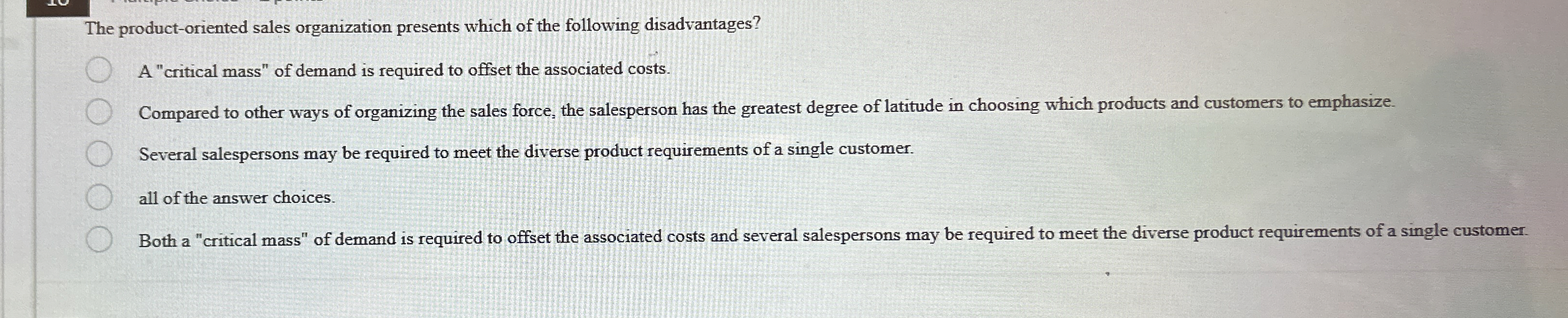 The product - oriented sales organization