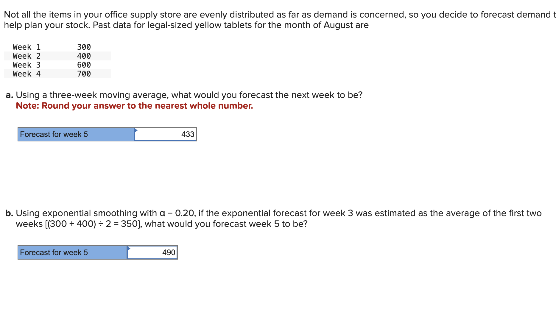 b . Using exponential smoothing with a = 0 . 2 0