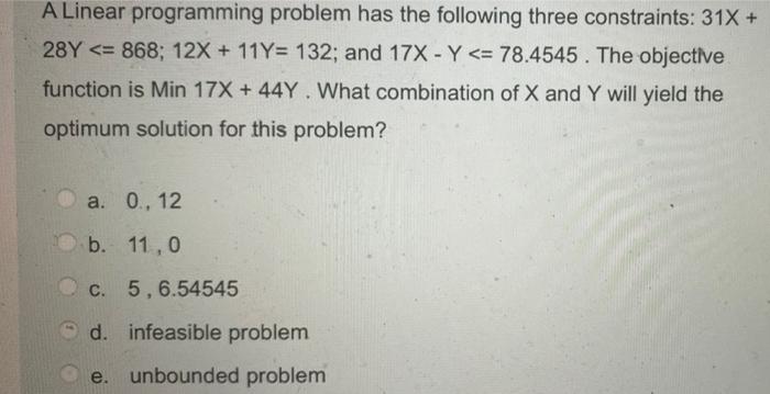 - A Linear programming problem has the following