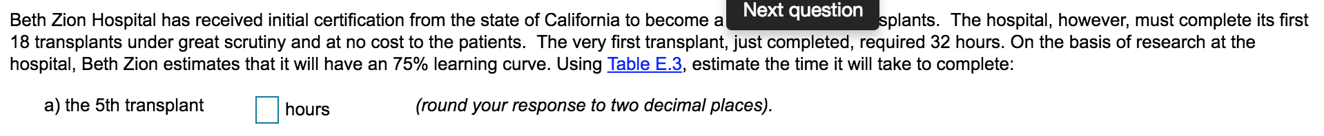 Next question Beth Zion Hospital has received