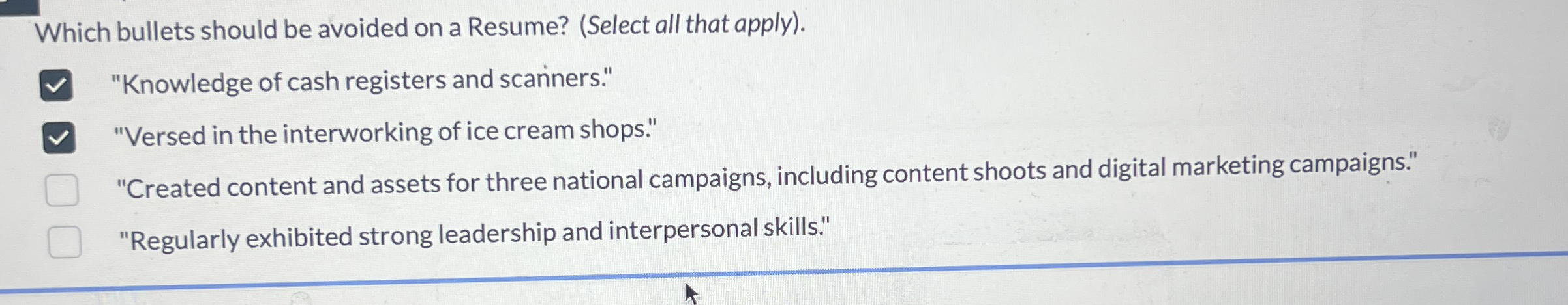 Which bullets should be avoided on a Resume? (