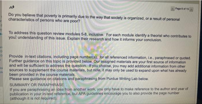 A < Page 6 of 15 Do you believe that poverty is