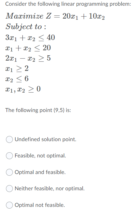 Consider the following linear programming
