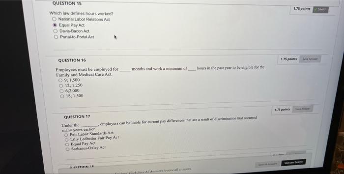 QUESTION 15 1.75 points Set Which law defines