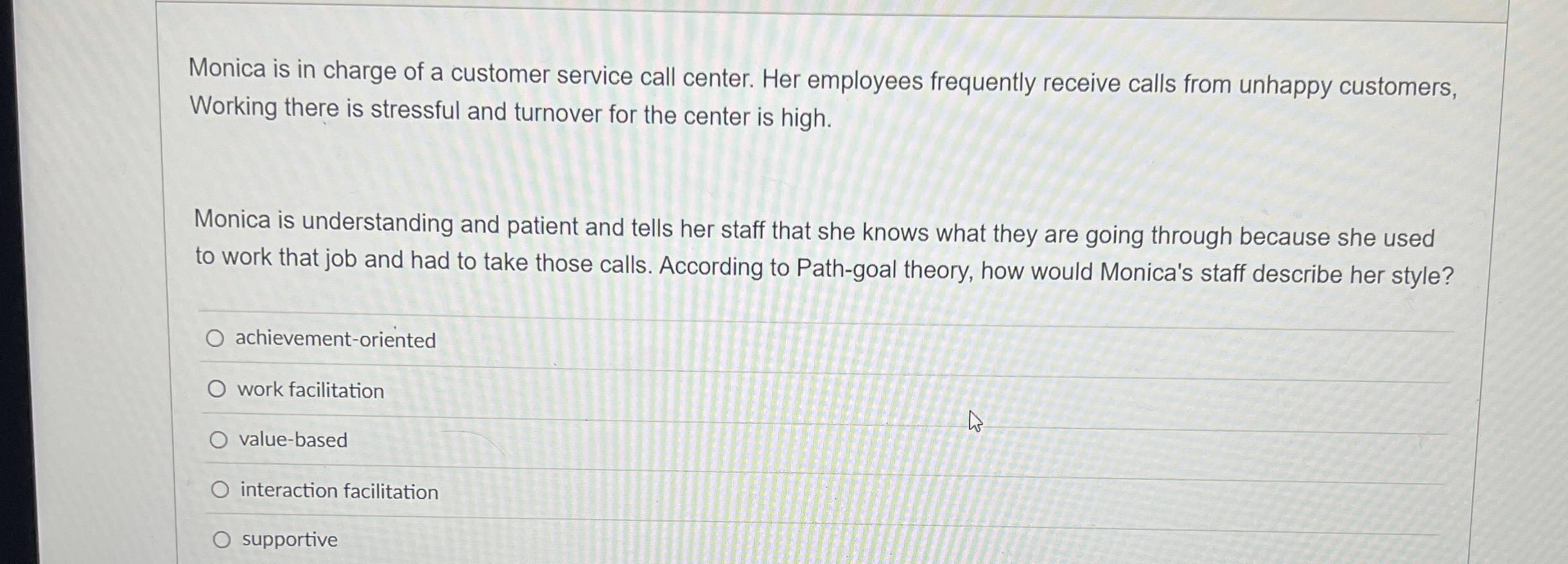 Monica is in charge of a customer service call