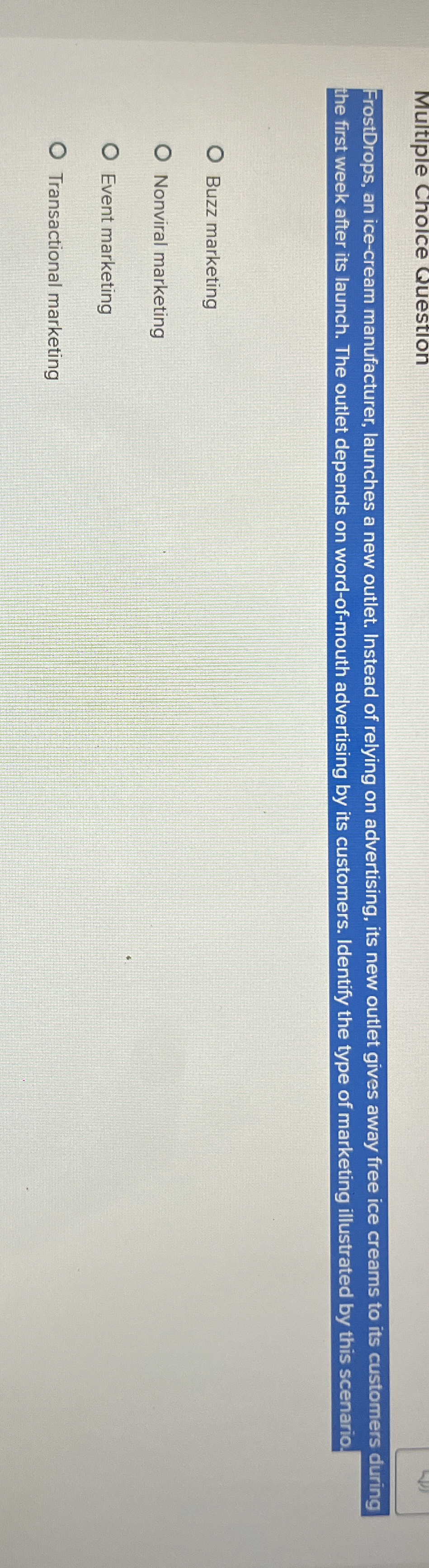 Multiple Cholce Question FrostDrops, an ice -