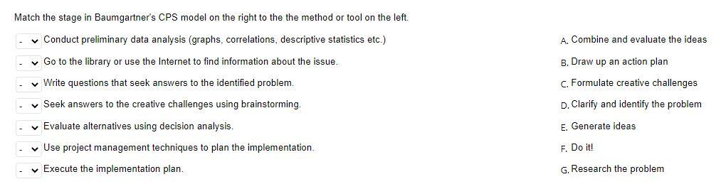 Match the stage in Baumgartner's CPS model on the