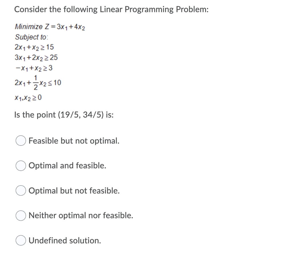 Consider the following Linear Programming
