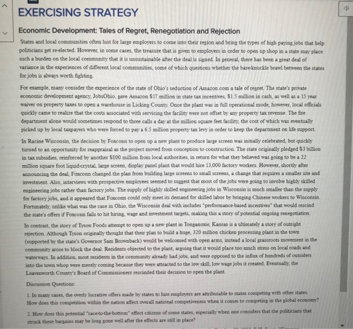 EXERCISING STRATEGY Economic Development: Tales