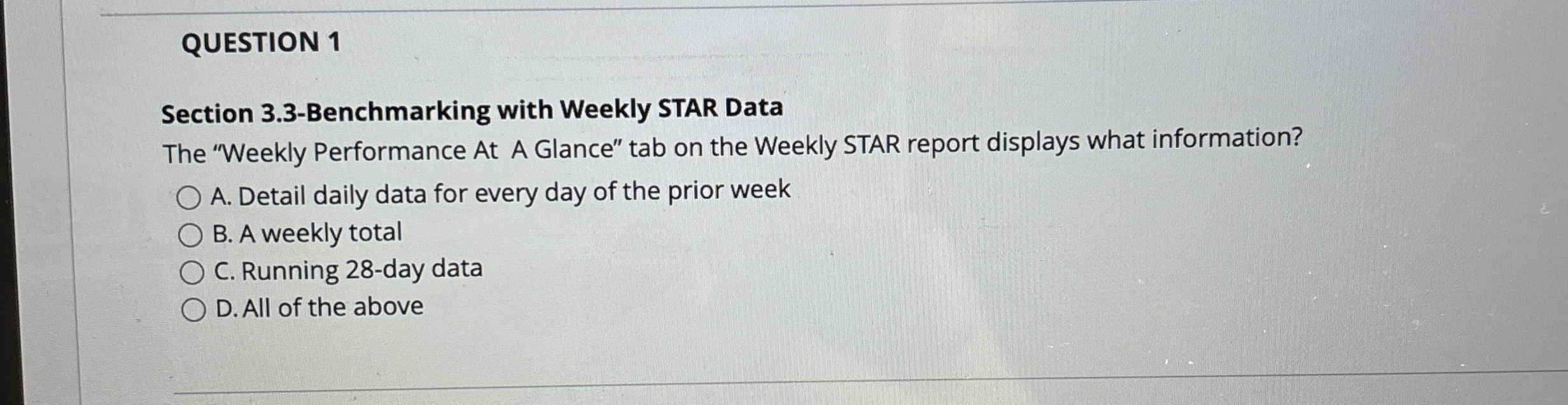 QUESTION 1 Section 3 . 3 - Benchmarking with